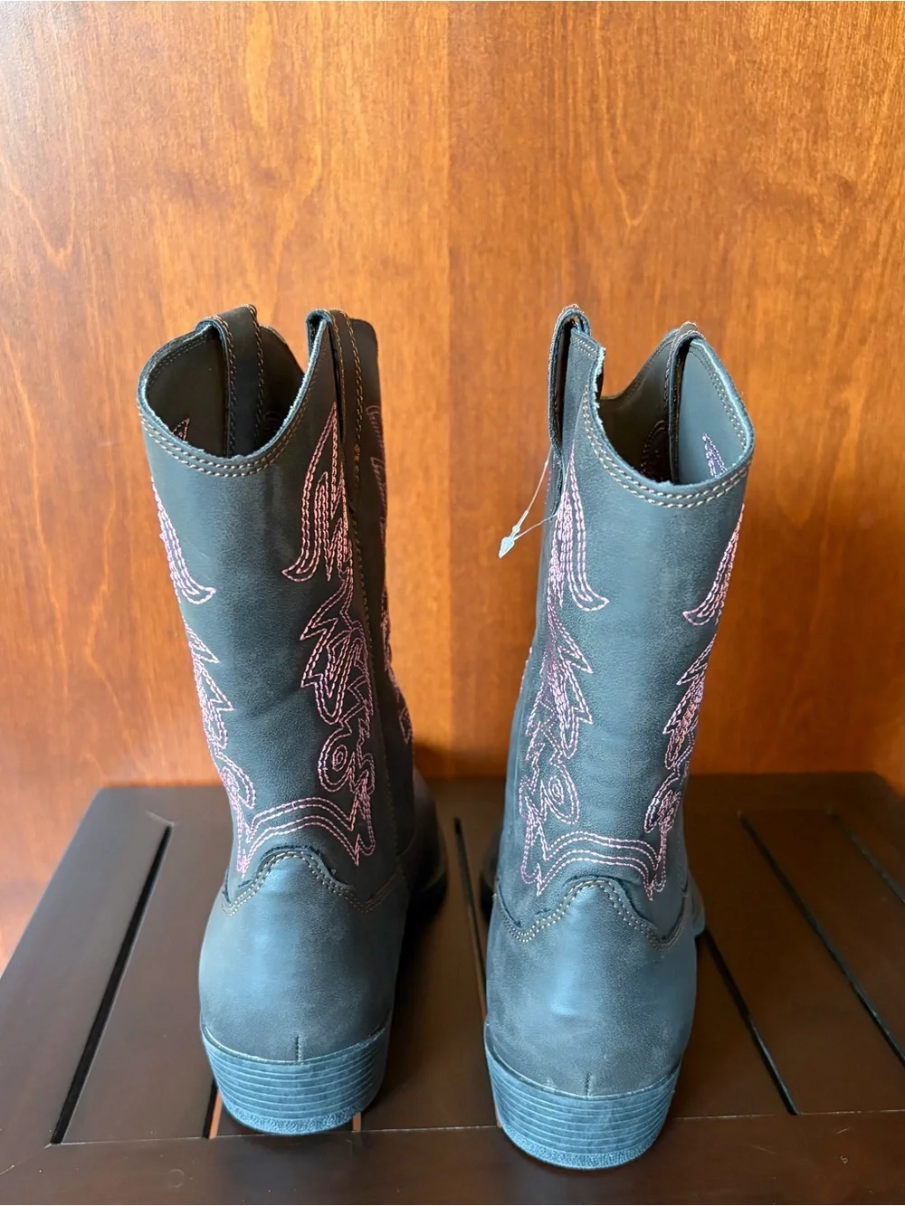 Deer Stags Dark Brown Boot with Pink Embroidery - Big Kids 7M